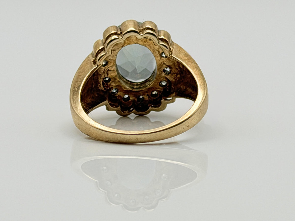 10K Yellow Gold Mystic Topaz and Diamond Halo Ring.Colorful Statement Ring