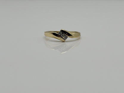 Vintage 10K Yellow Gold Three Diamond Ring.Dainty Crossover Ring.Promise Ring.