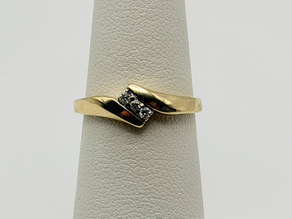 Vintage 10K Yellow Gold Three Diamond Ring.Dainty Crossover Ring.Promise Ring.