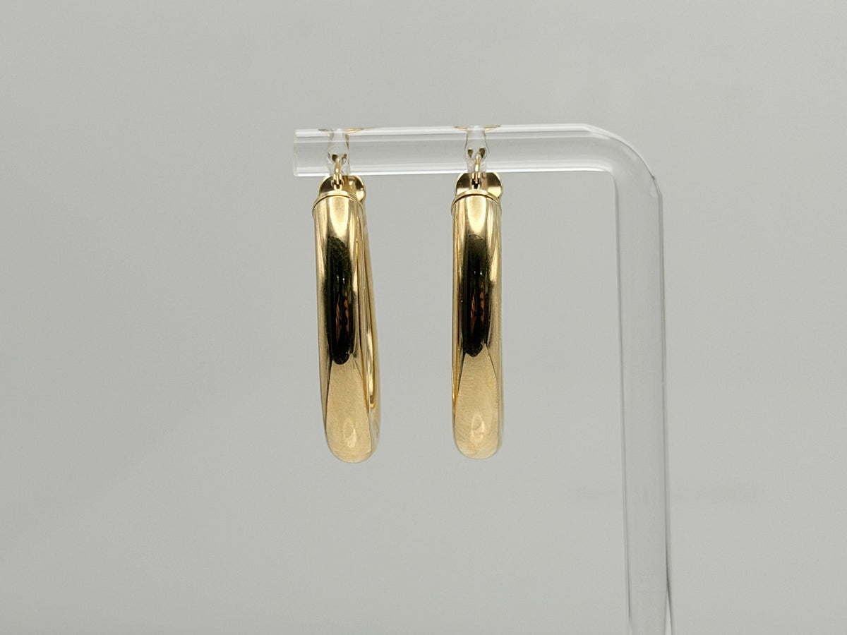 Vintage 14K Solid Yellow Gold Oval Hoop Earrings 26mm Wide Classic Hoops