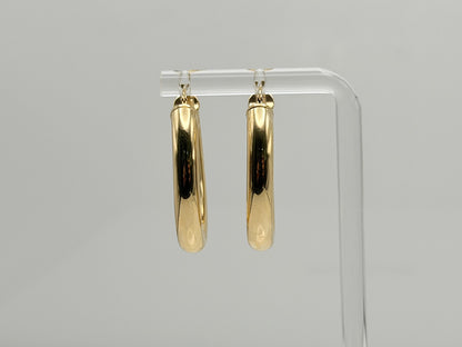 Vintage 14K Solid Yellow Gold Oval Hoop Earrings 26mm Wide Classic Hoops
