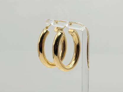 Vintage 14K Solid Yellow Gold Oval Hoop Earrings 26mm Wide Classic Hoops