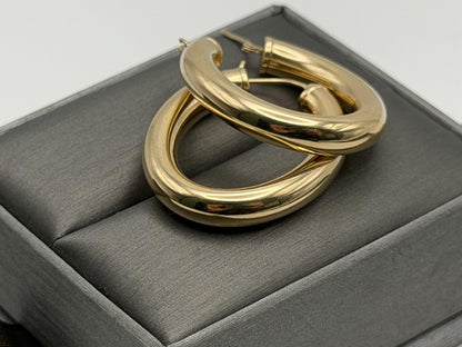 Vintage 14K Solid Yellow Gold Oval Hoop Earrings 26mm Wide Classic Hoops