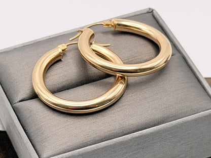 Vintage 10K Solid Yellow Gold Hoop Earrings Large 29mm Classic Hoops