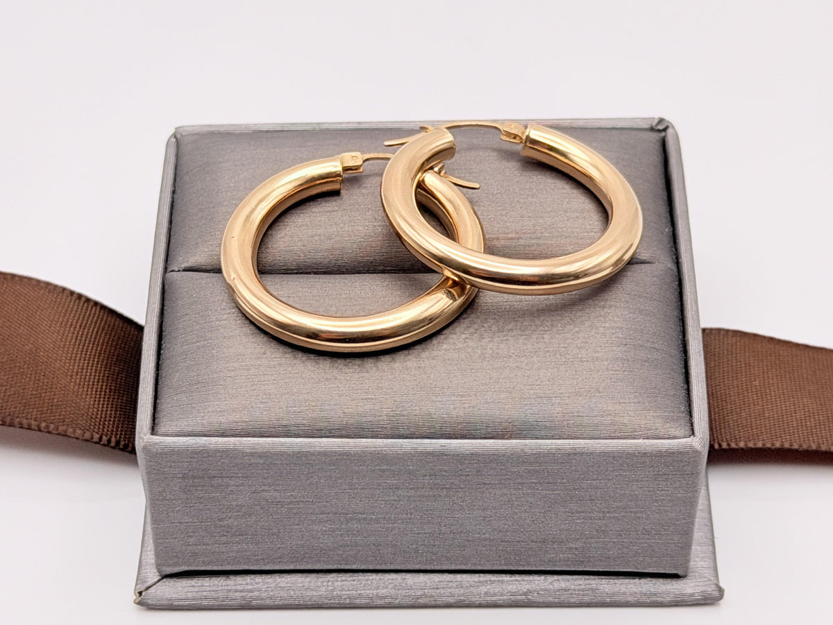 Vintage 10K Solid Yellow Gold Hoop Earrings Large 29mm Classic Hoops