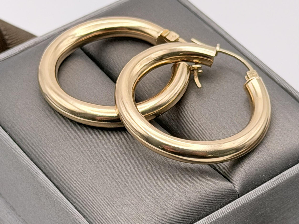 Vintage 10K Solid Yellow Gold Hoop Earrings Large 29mm Classic Hoops