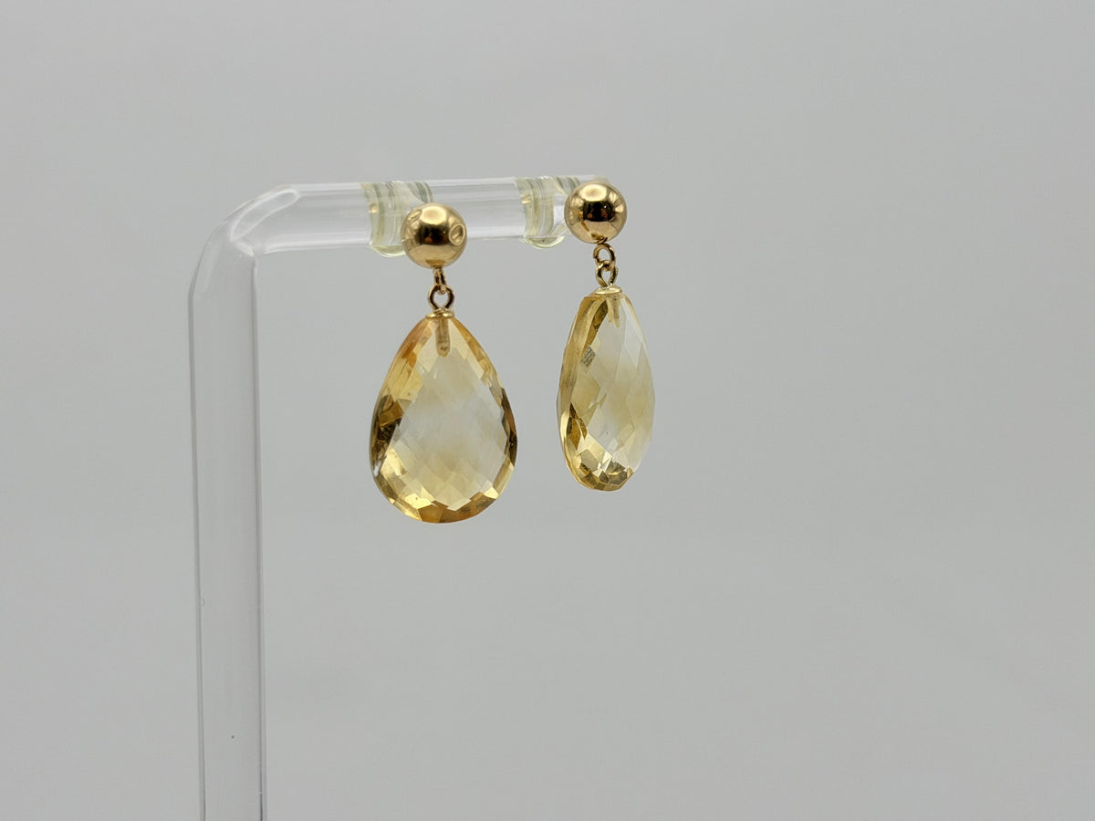 14K Gold Citrine Drop Earrings. Faceted Teardrop Gemstone Earrings.