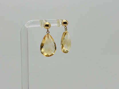 14K Gold Citrine Drop Earrings. Faceted Teardrop Gemstone Earrings.