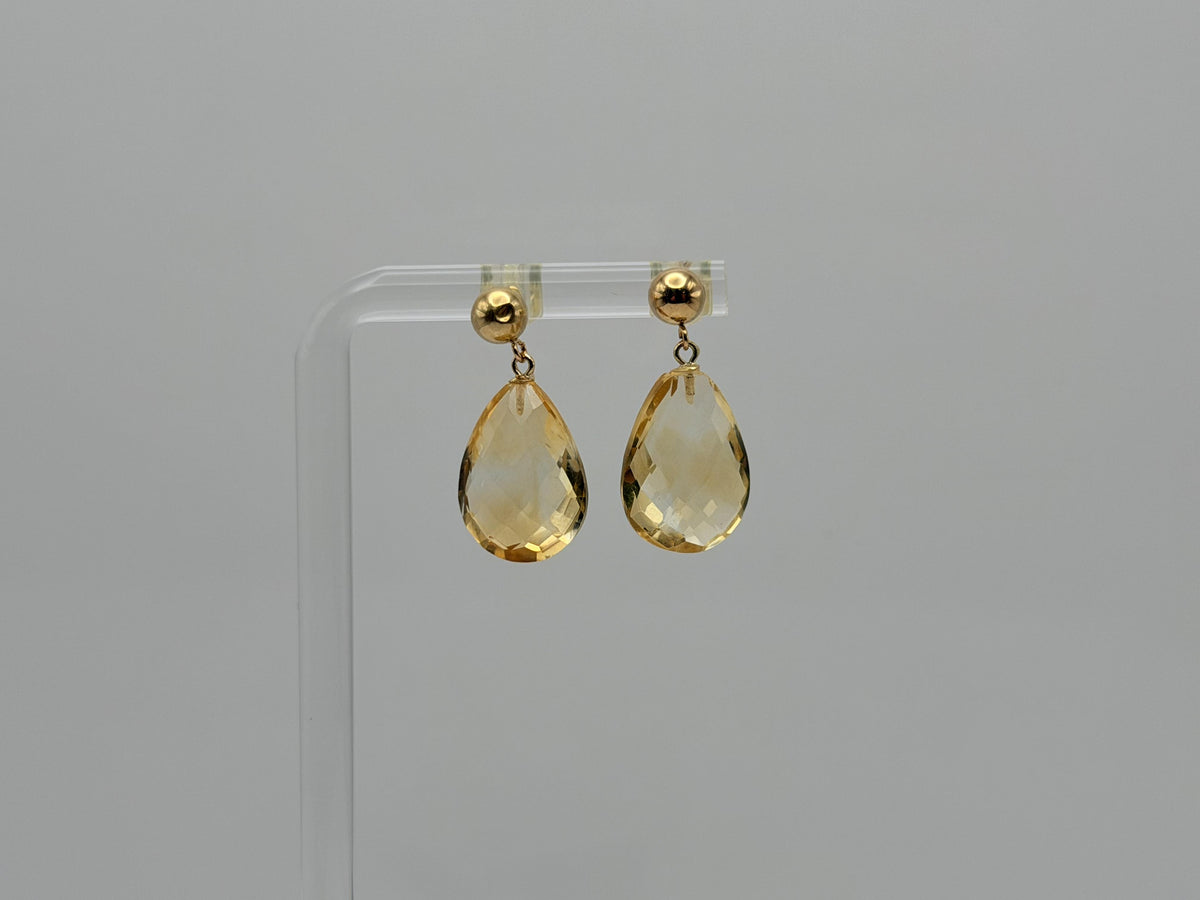 14K Gold Citrine Drop Earrings. Faceted Teardrop Gemstone Earrings.