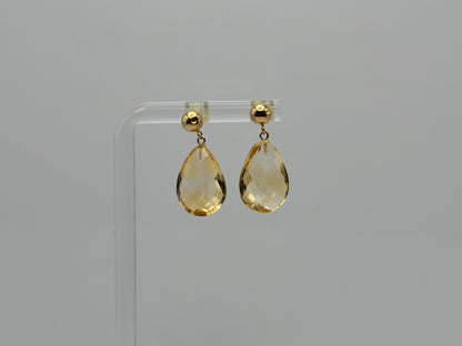 14K Gold Citrine Drop Earrings. Faceted Teardrop Gemstone Earrings.