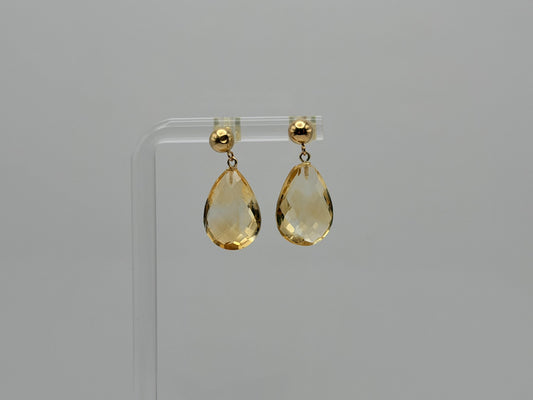 14K Gold Citrine Drop Earrings. Faceted Teardrop Gemstone Earrings.