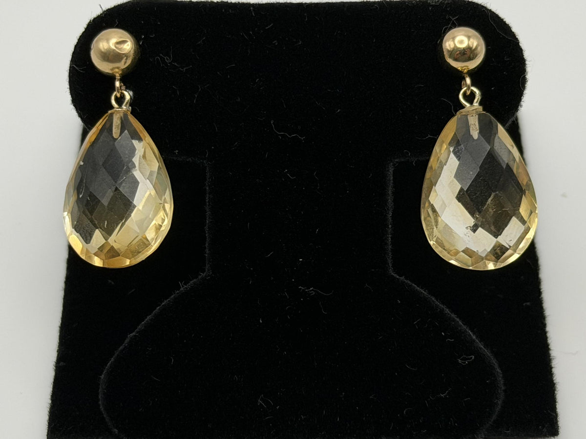 14K Gold Citrine Drop Earrings. Faceted Teardrop Gemstone Earrings.