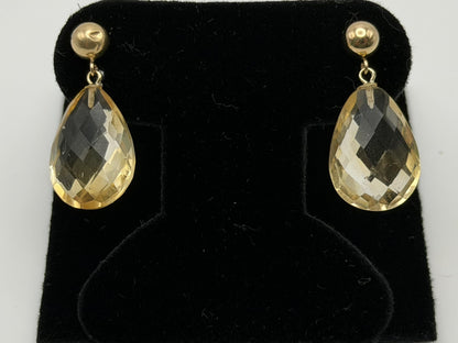 14K Gold Citrine Drop Earrings. Faceted Teardrop Gemstone Earrings.