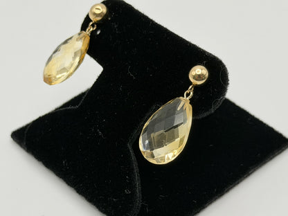 14K Gold Citrine Drop Earrings. Faceted Teardrop Gemstone Earrings.