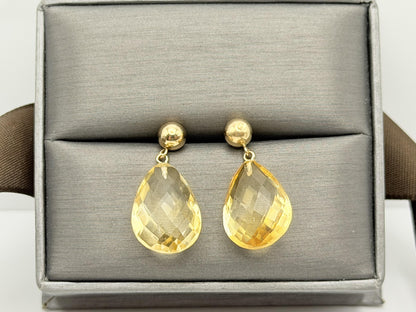 14K Gold Citrine Drop Earrings. Faceted Teardrop Gemstone Earrings.