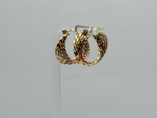 Vintage 14K Tri-Color Gold Multi-Row Hoop Earrings 5.8g