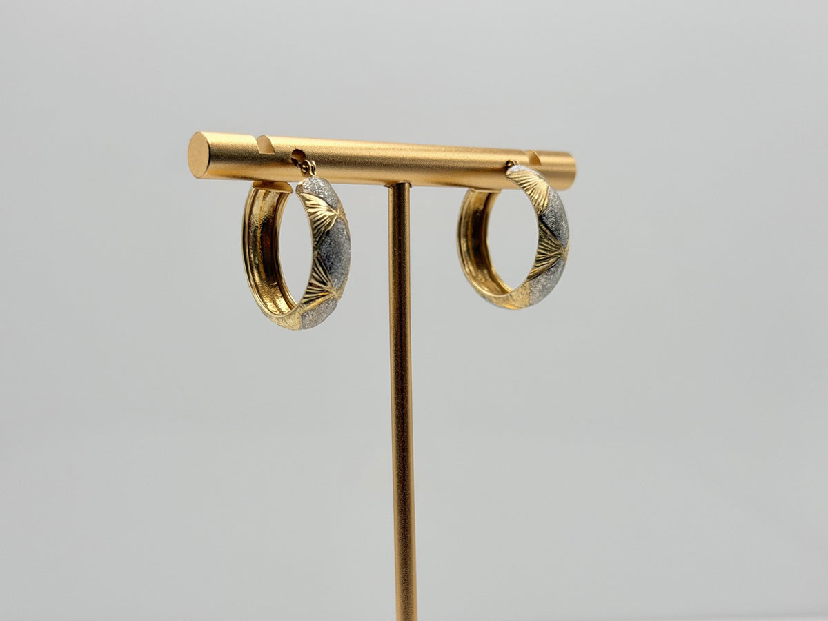 Vintage 10K Two-Tone Gold Hoop Earrings Textured Yellow & White Gold 20.2mm