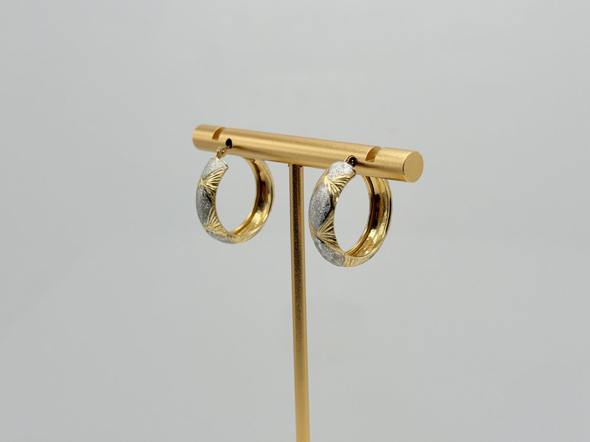 Vintage 10K Two-Tone Gold Hoop Earrings Textured Yellow & White Gold 20.2mm