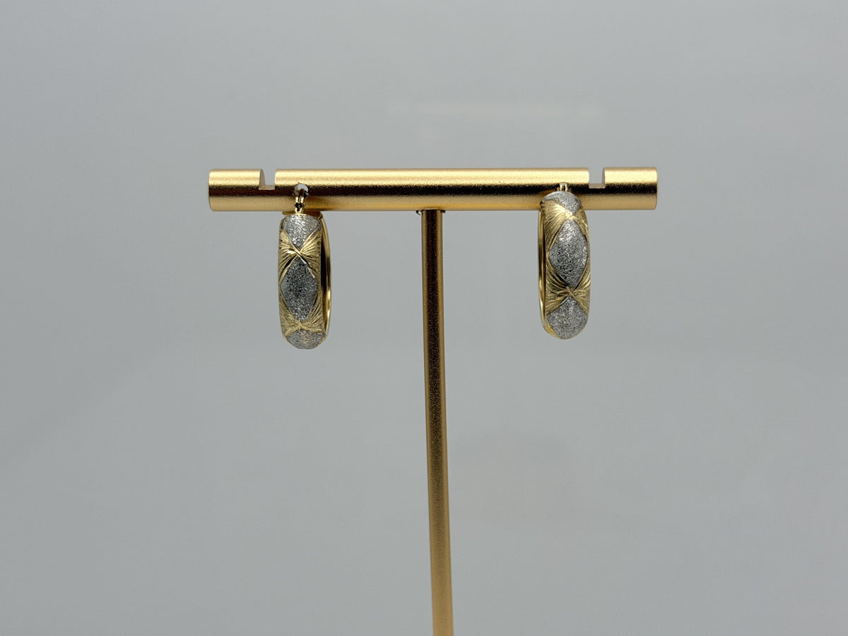 Vintage 10K Two-Tone Gold Hoop Earrings Textured Yellow & White Gold 20.2mm