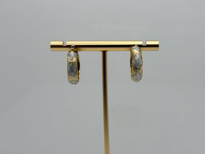Vintage 10K Two-Tone Gold Hoop Earrings Textured Yellow & White Gold 20.2mm