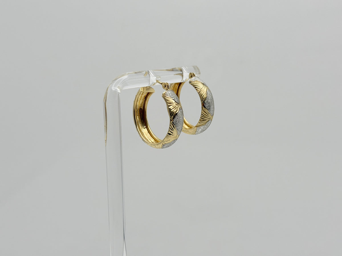 Vintage 10K Two-Tone Gold Hoop Earrings Textured Yellow & White Gold 20.2mm