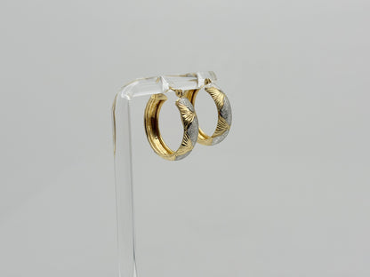 Vintage 10K Two-Tone Gold Hoop Earrings Textured Yellow & White Gold 20.2mm