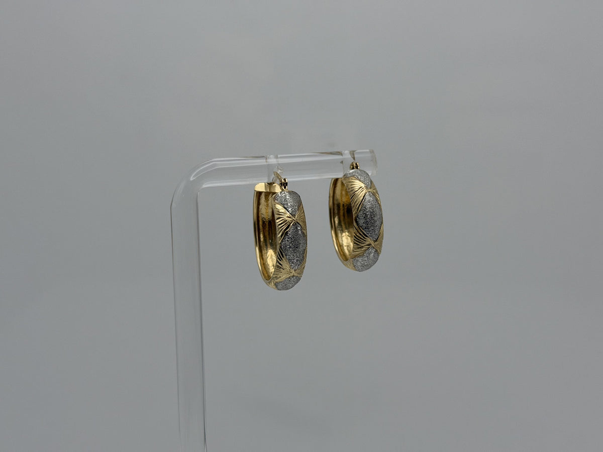 Vintage 10K Two-Tone Gold Hoop Earrings Textured Yellow & White Gold 20.2mm