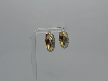Vintage 10K Two-Tone Gold Hoop Earrings Textured Yellow & White Gold 20.2mm