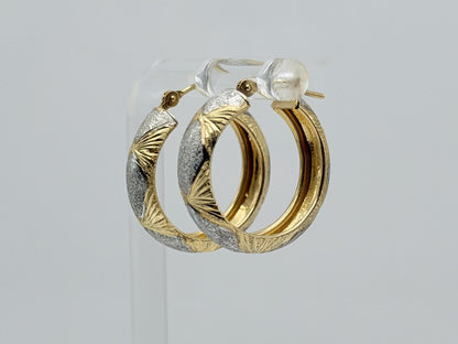 Vintage 10K Two-Tone Gold Hoop Earrings Textured Yellow & White Gold 20.2mm