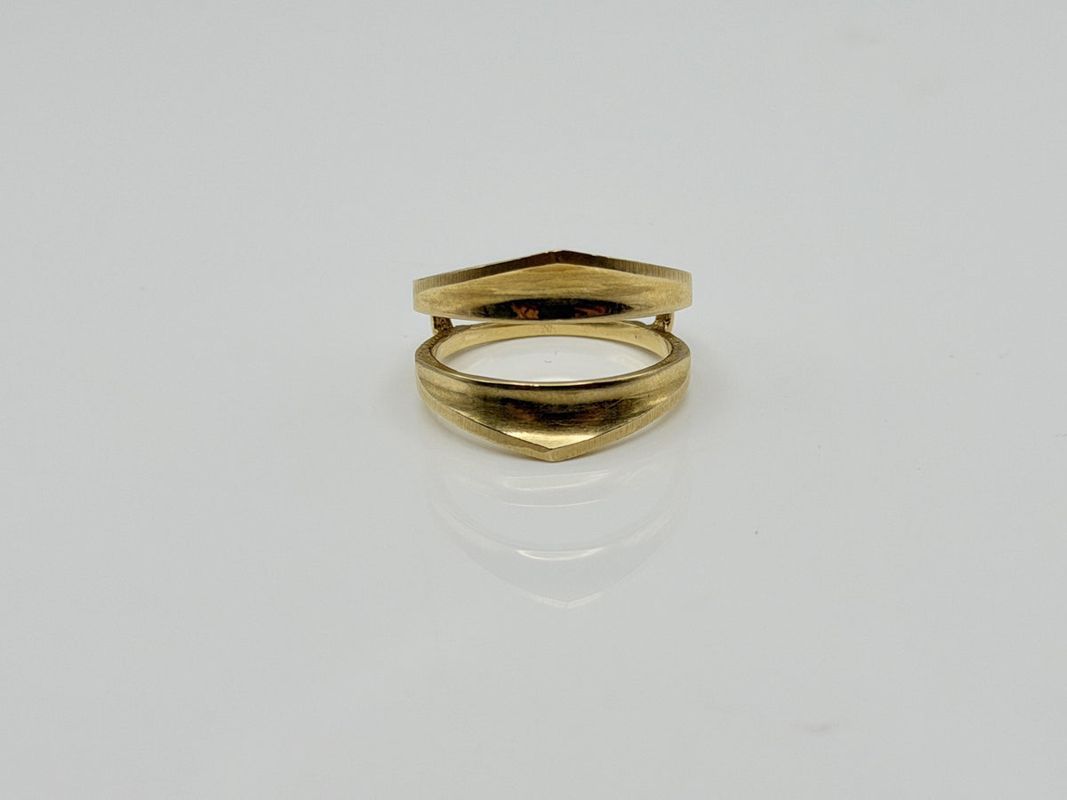 Vintage 14K Yellow Gold Modernist Open Band Ring Double Band Shield Ring.