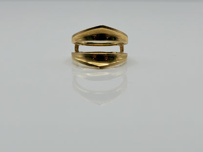 Vintage 14K Yellow Gold Modernist Open Band Ring Double Band Shield Ring.