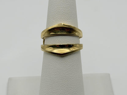 Vintage 14K Yellow Gold Modernist Open Band Ring Double Band Shield Ring.