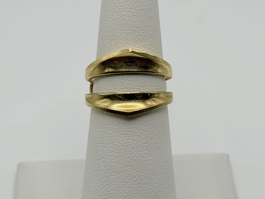 Vintage 14K Yellow Gold Modernist Open Band Ring Double Band Shield Ring.