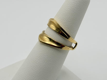 Vintage 14K Yellow Gold Modernist Open Band Ring Double Band Shield Ring.