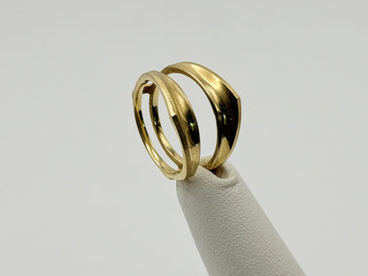 Vintage 14K Yellow Gold Modernist Open Band Ring Double Band Shield Ring.