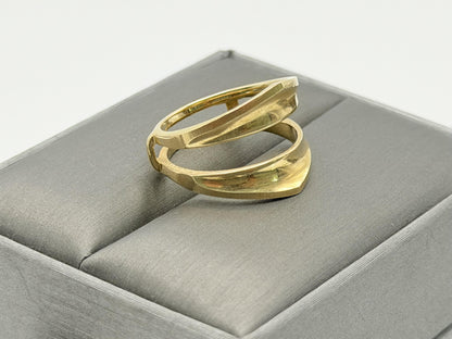 Vintage 14K Yellow Gold Modernist Open Band Ring Double Band Shield Ring.