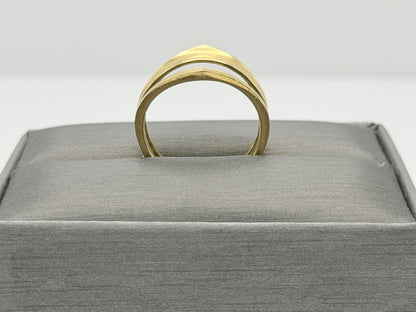 Vintage 14K Yellow Gold Modernist Open Band Ring Double Band Shield Ring.