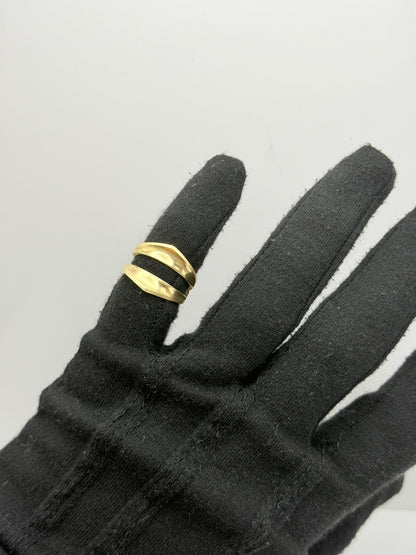 Vintage 14K Yellow Gold Modernist Open Band Ring Double Band Shield Ring.