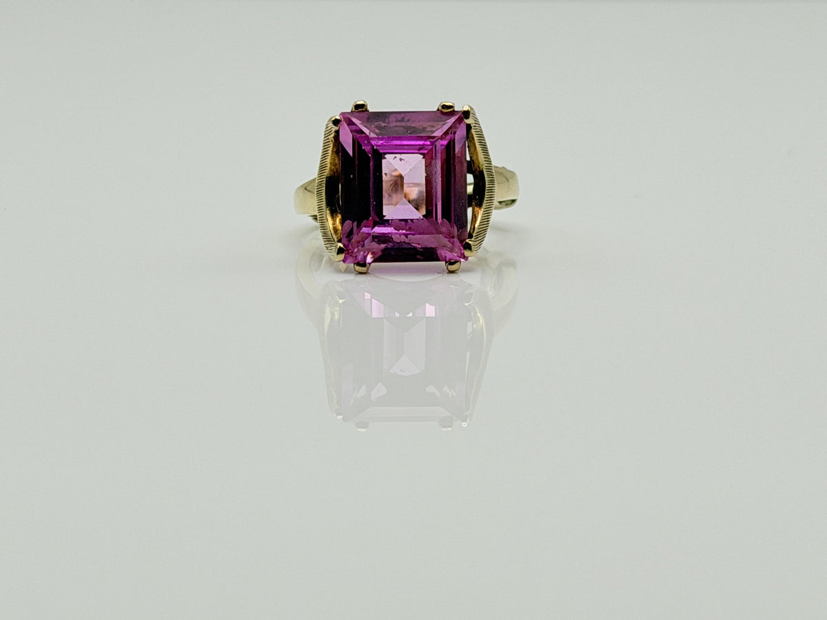Ebson Braude 10K Yellow Gold Pink Sapphire Ring Statement Cocktail Ring