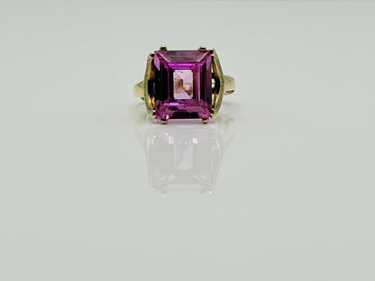 Ebson Braude 10K Yellow Gold Pink Sapphire Ring Statement Cocktail Ring
