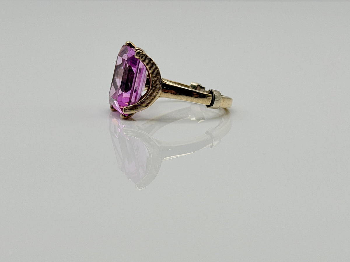 Ebson Braude 10K Yellow Gold Pink Sapphire Ring Statement Cocktail Ring