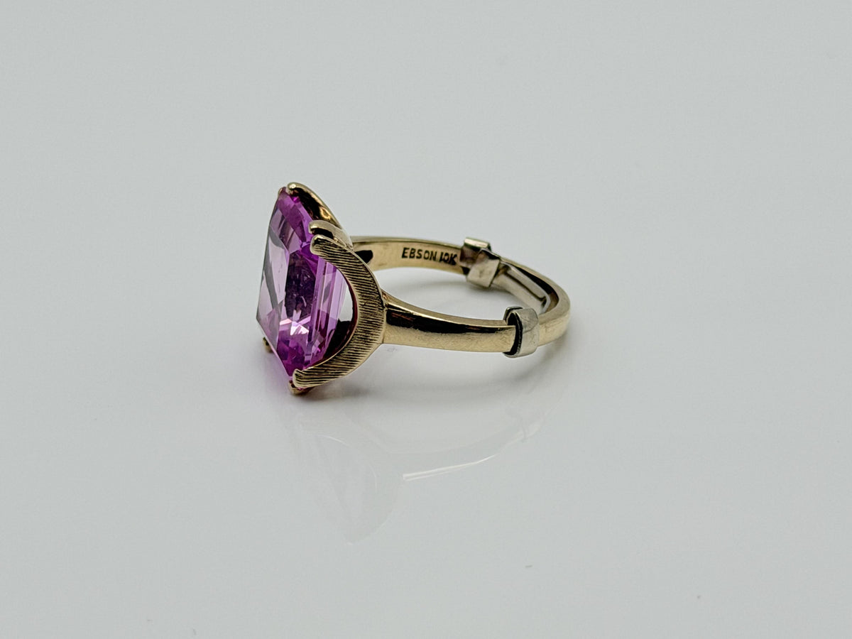 Ebson Braude 10K Yellow Gold Pink Sapphire Ring Statement Cocktail Ring