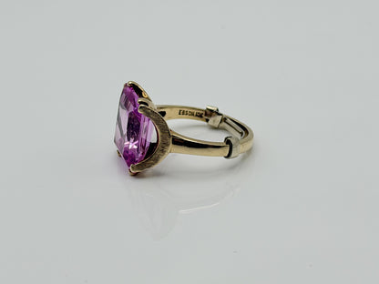 Ebson Braude 10K Yellow Gold Pink Sapphire Ring Statement Cocktail Ring