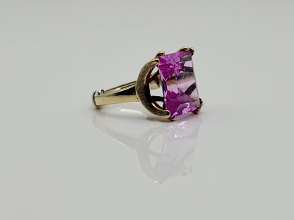 Ebson Braude 10K Yellow Gold Pink Sapphire Ring Statement Cocktail Ring