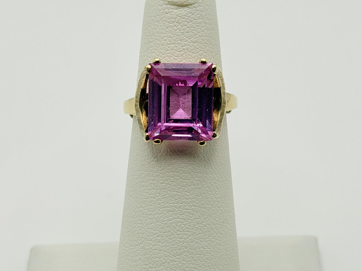 Ebson Braude 10K Yellow Gold Pink Sapphire Ring Statement Cocktail Ring