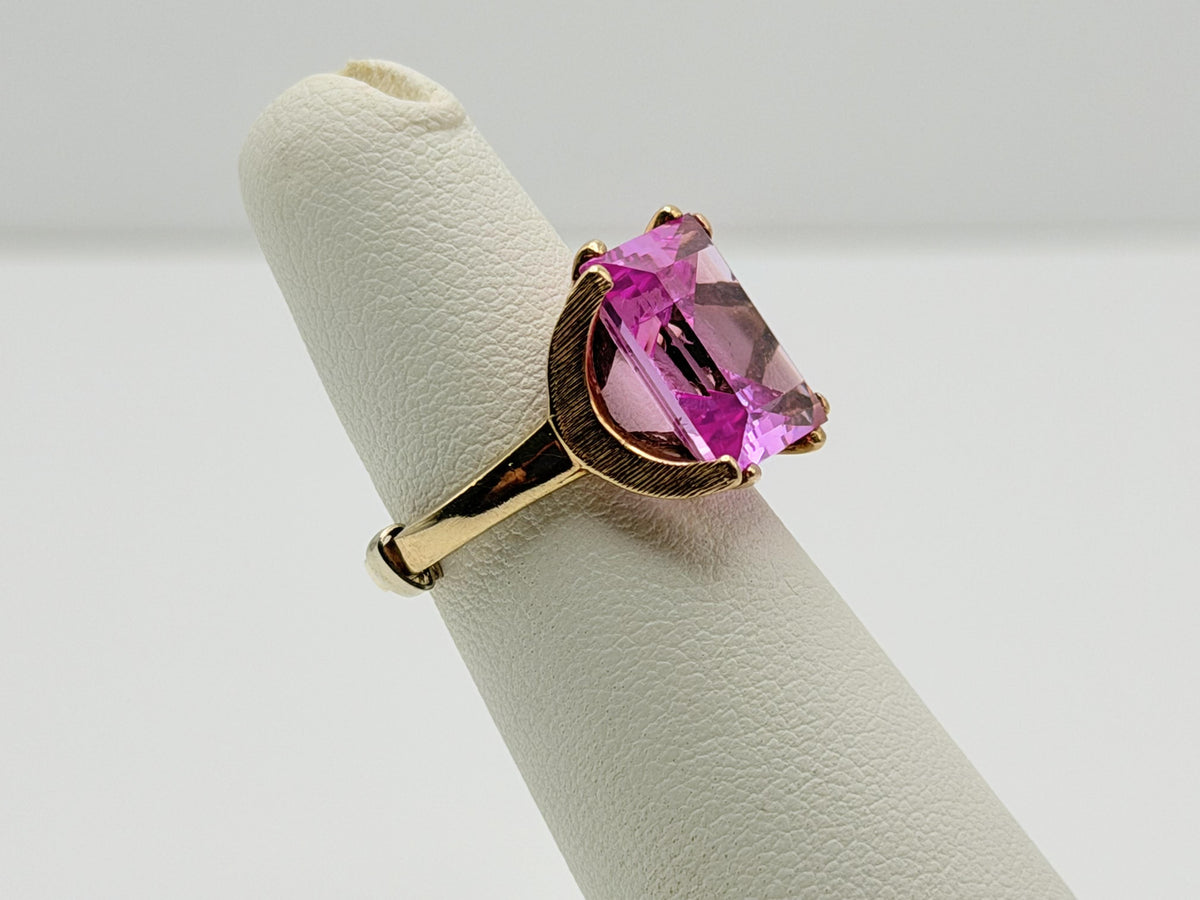 Ebson Braude 10K Yellow Gold Pink Sapphire Ring Statement Cocktail Ring