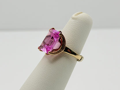 Ebson Braude 10K Yellow Gold Pink Sapphire Ring Statement Cocktail Ring
