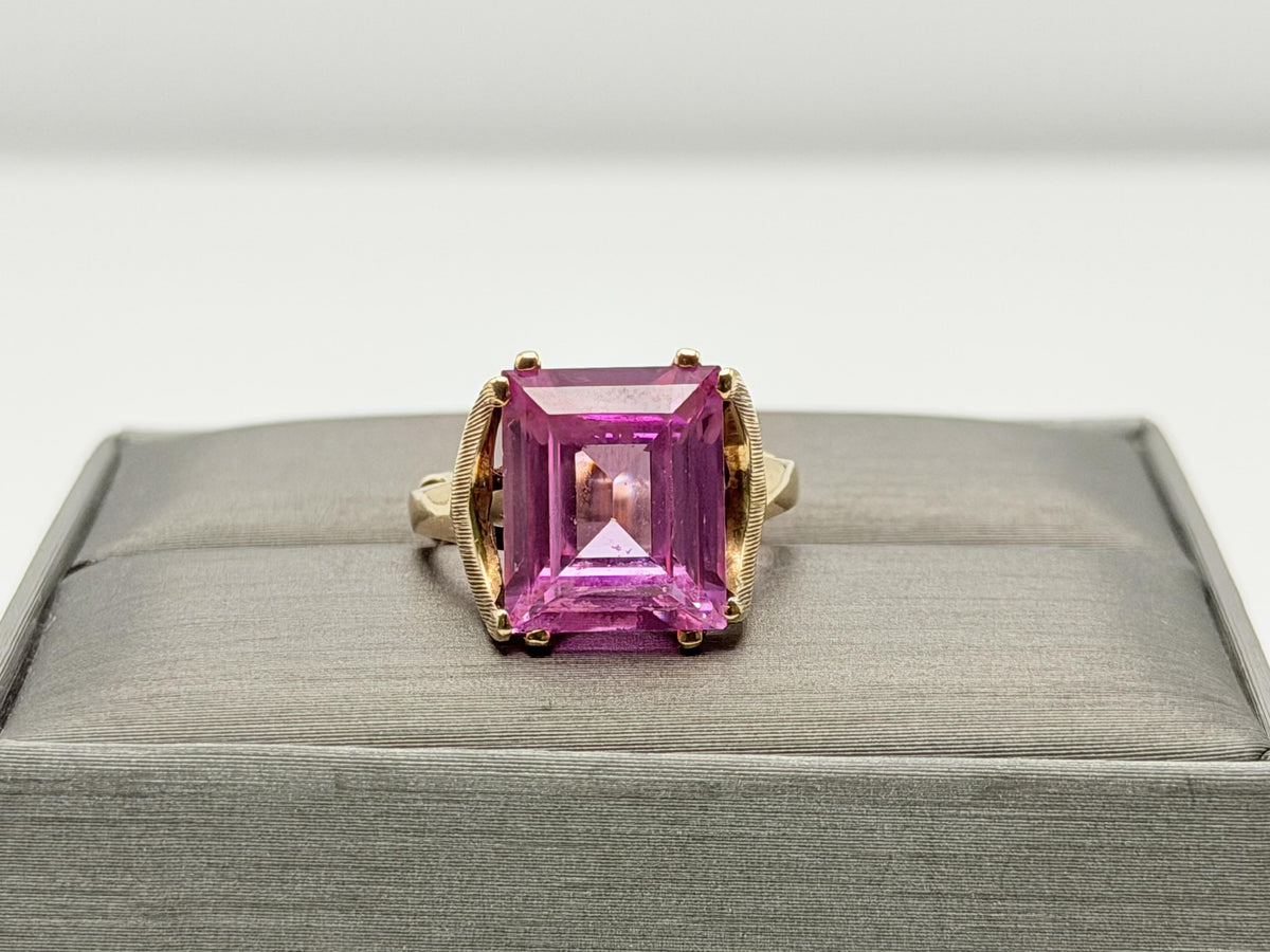 Ebson Braude 10K Yellow Gold Pink Sapphire Ring Statement Cocktail Ring