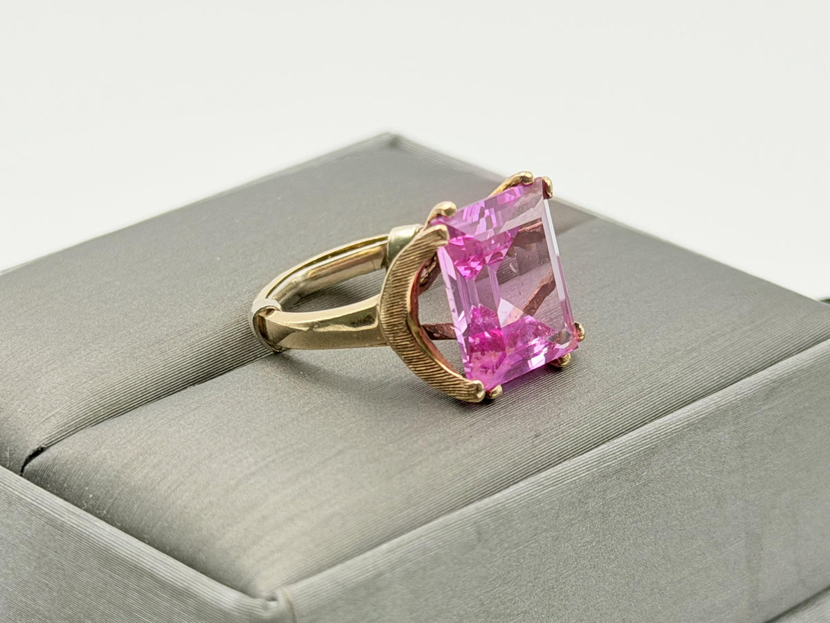 Ebson Braude 10K Yellow Gold Pink Sapphire Ring Statement Cocktail Ring