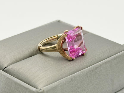 Ebson Braude 10K Yellow Gold Pink Sapphire Ring Statement Cocktail Ring